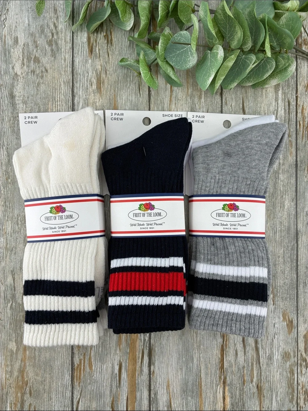 Men’s Fruit Of The Loom Americana Crew Socks 3, 2-Packs Size 6-12